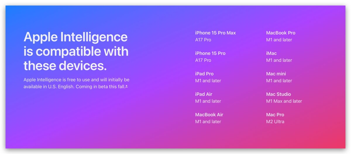 Apple Intelligence 仅限 A17 Pro 或 M 系晶片可用，原因在于内存卡大小